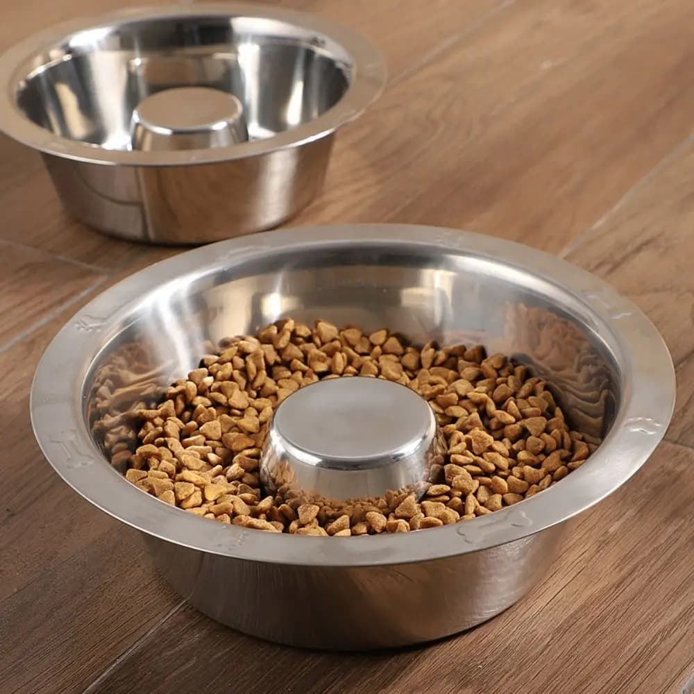Stainless Steel Pet Slow Feeder Bowl Anti-Slip Durable Dog Feeding Bowl Easy Clean Anti-Choke Cat Food Dish for Cat Dog