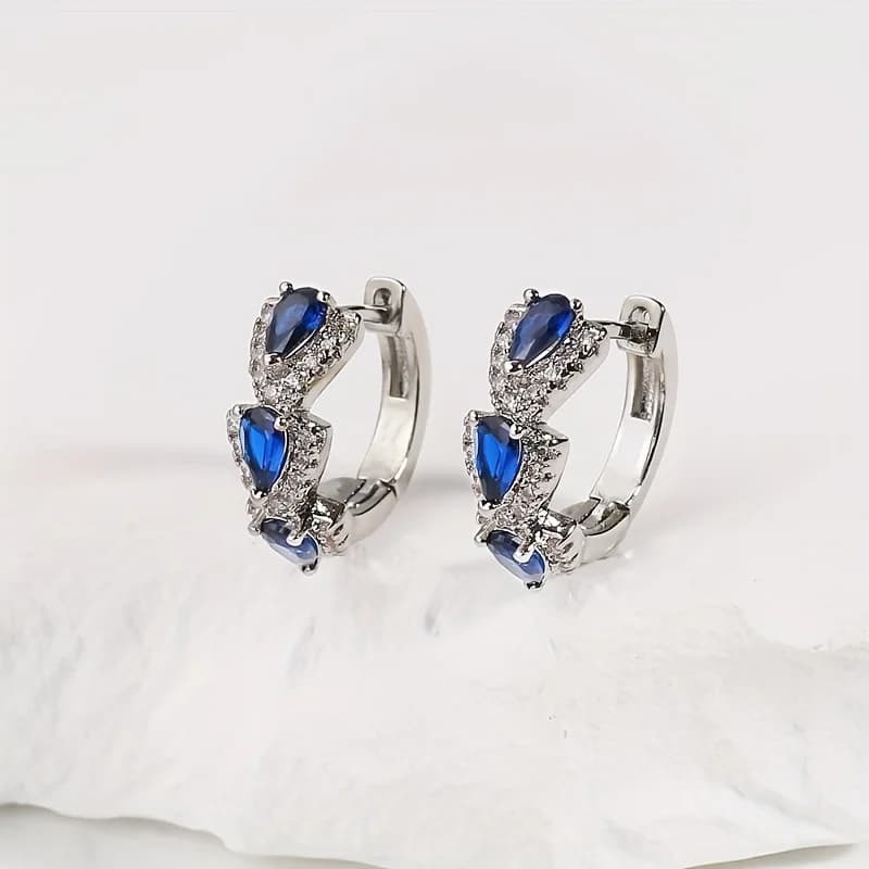 1 paio di orecchini rotondi con cristalli blu scintillanti - Stile sofisticato e minimalista, distintivo, da indossare per feste di gala - Regalo da donna