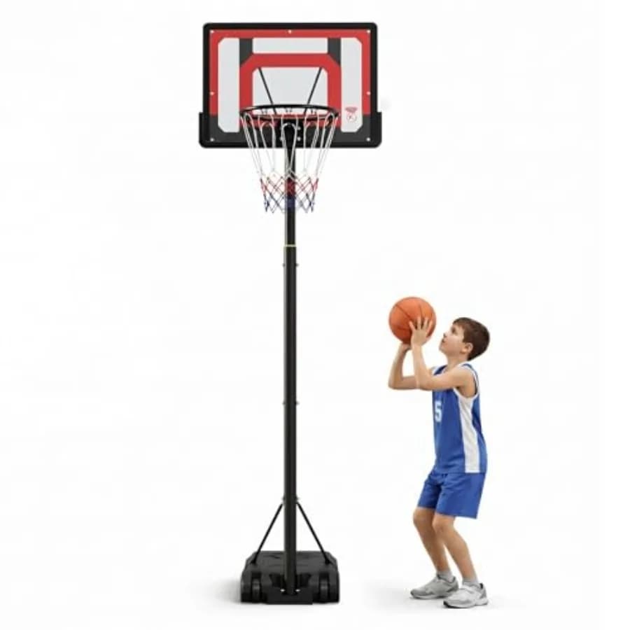 Canestro da Basket Portatile per Interni ed Esterni, Struttura in Acciaio con Finitura Blu, Altezza Regolabile da 1,47 a 2,60 m, Base Stabile e Allargata in Polietilene