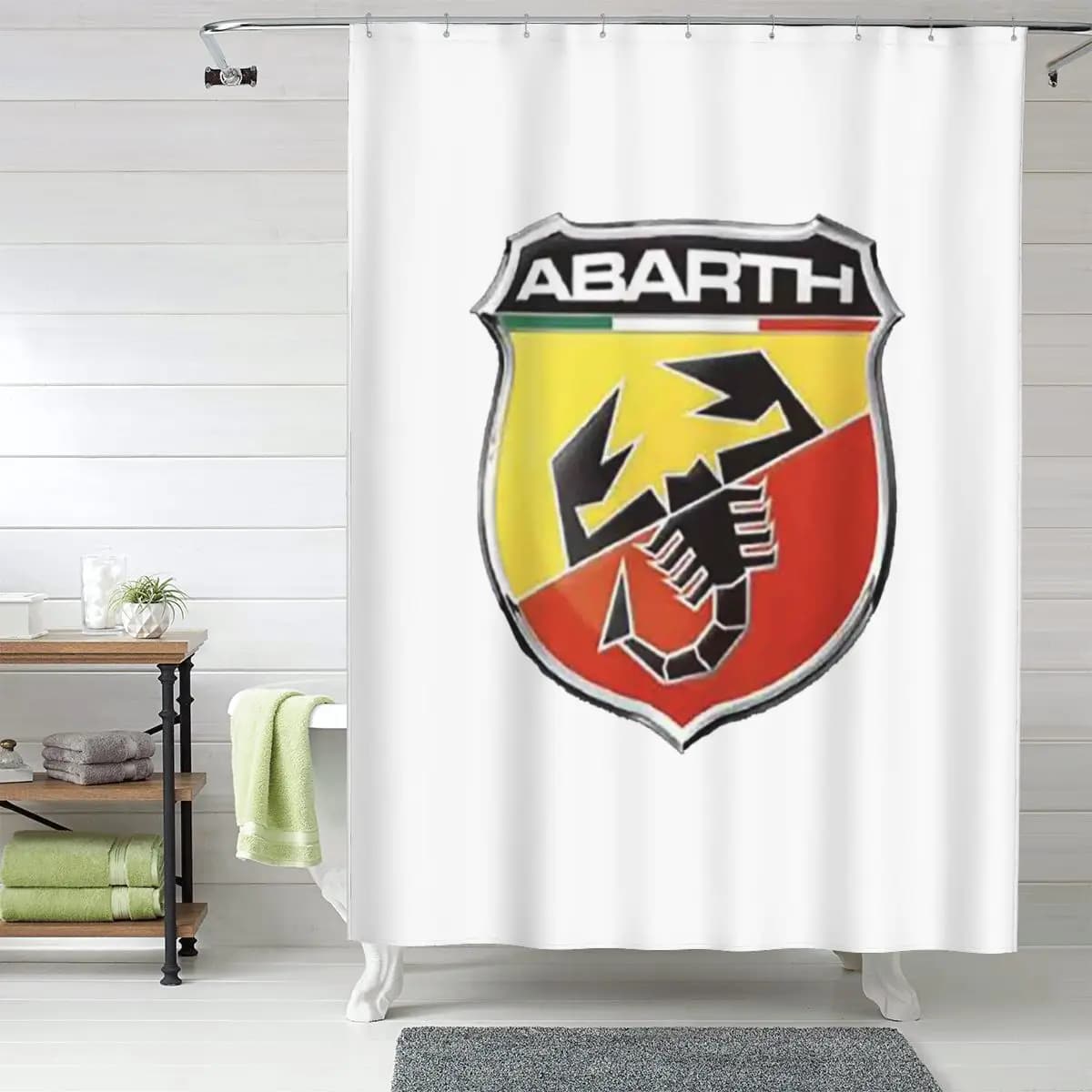 Tenda da doccia Abarth C Cool Print, tende da bagno impermeabili in poliestere con ganci