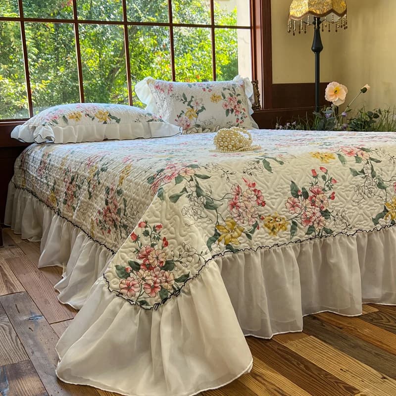 Bonenjoy copriletto in stile floreale biancheria da letto copriletto in pizzo lenzuolo trapuntato 250x260cm copriletto milwauaudias saba (federa richiesta ordine)