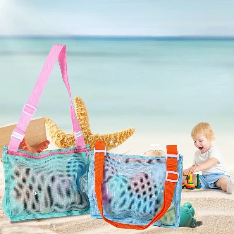 Borsa a rete per giocattoli da spiaggia per la casa Borsa per strumenti di raccolta di conchiglie per bambini Borsa per ragazzi e ragazze Decorazione per feste di nuoto per riporre i bambini