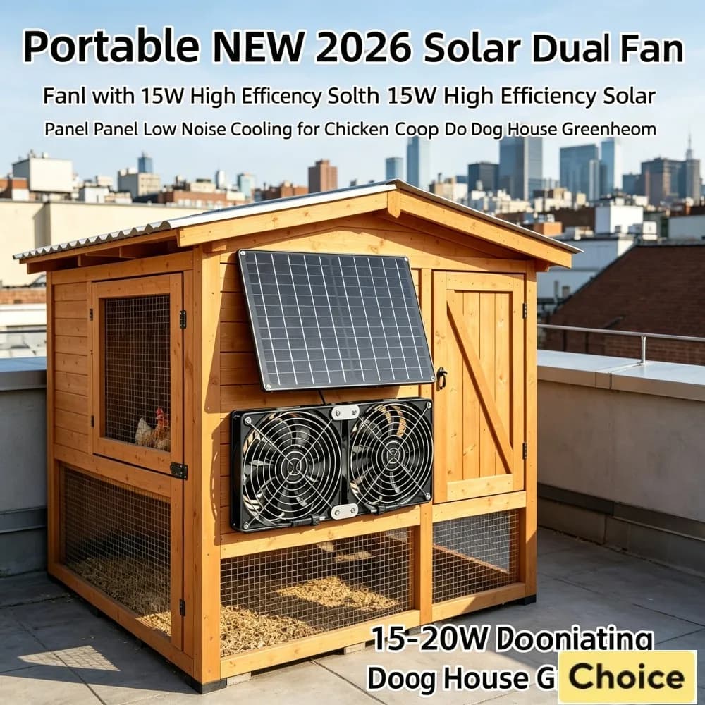 Ventilatore Solare Doppio con Pannello Solare ad Alta Efficienza 15-20W, Raffreddamento Silenzioso per Cuccia per Cani, Conigliera, Pollaio