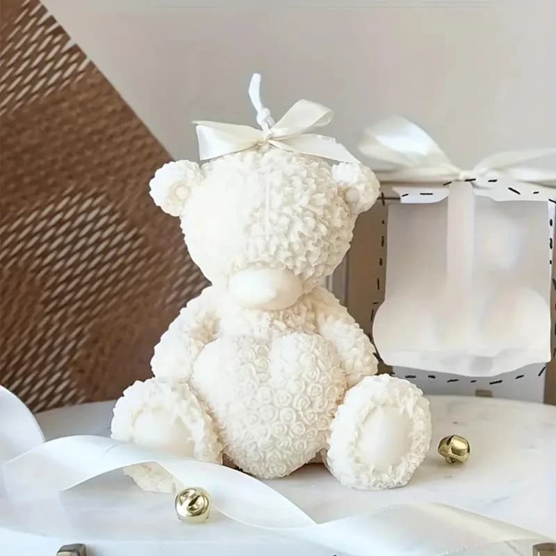 Blossom Heart Bear Silicone Print Make yourself Coccole Heart Pink Teddy Bear Candle Print Gesso Resin Create home decoration Gift Creative