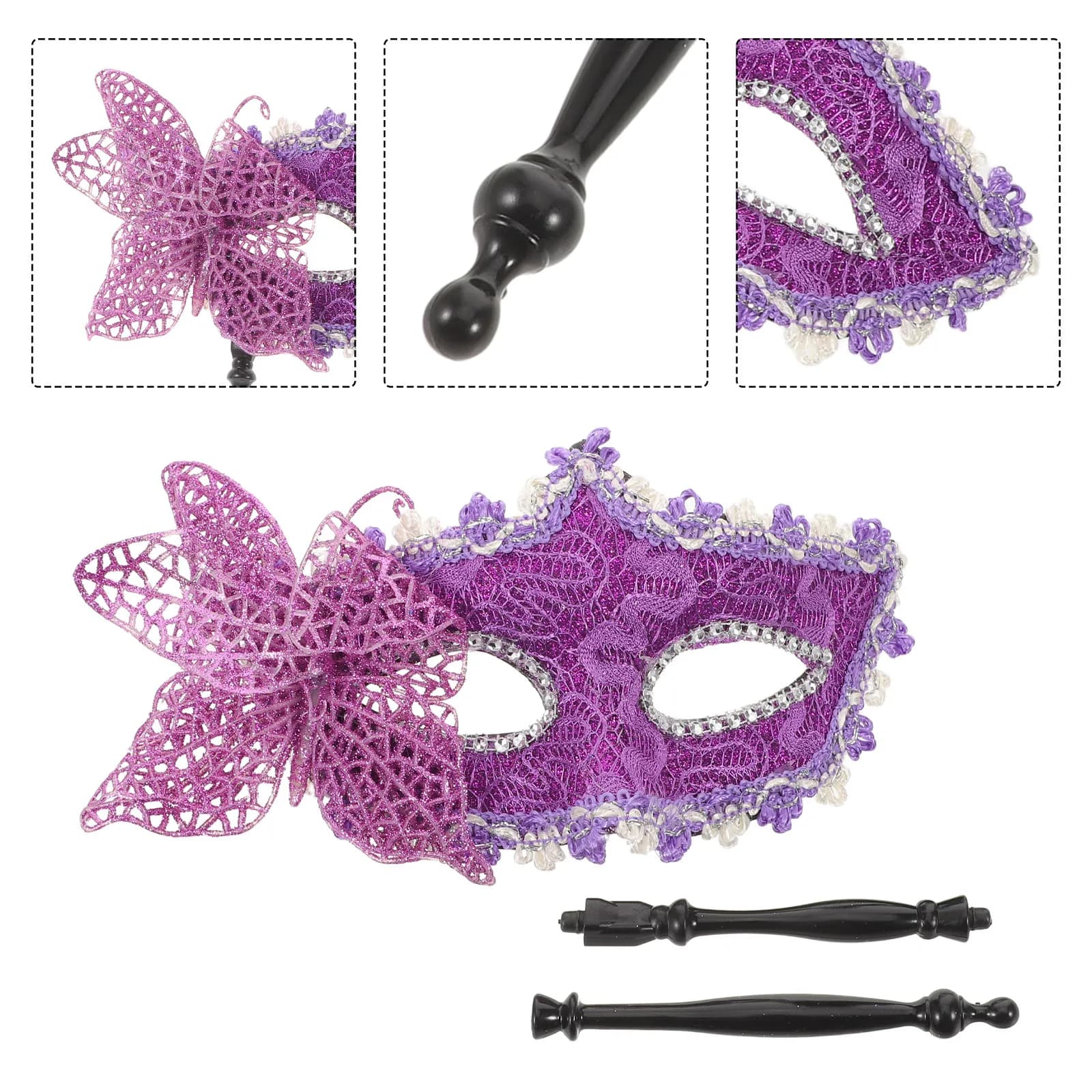 Maschera a Mezzo Viso a Forma di Farfalla Viola, Maschera Veneziana da Carnevale con Asta, Maschera per Costume da Festa e Festival