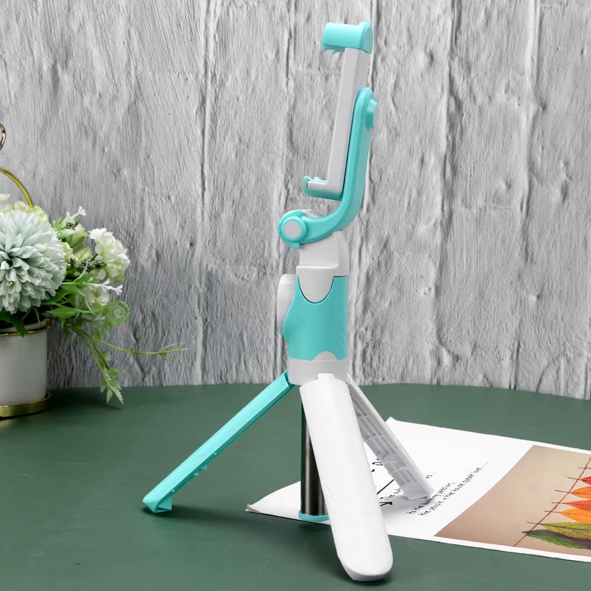 Treppiede per cellulare portatile, bastone selfie, supporto per telefono con clip, telecomando wireless, asta per selfie, verde, multifunzione, per esterni
