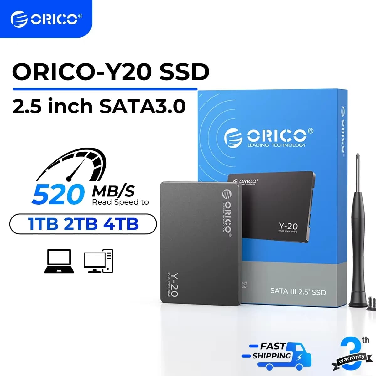 ORICO SATA III SSD Unità a stato solido interna da 2,5" 3D NAND 512 GB 1 TB 2 TB 4 TB Fino a 550 MB/s per PC desktop portatili di aggiornamento Y20
