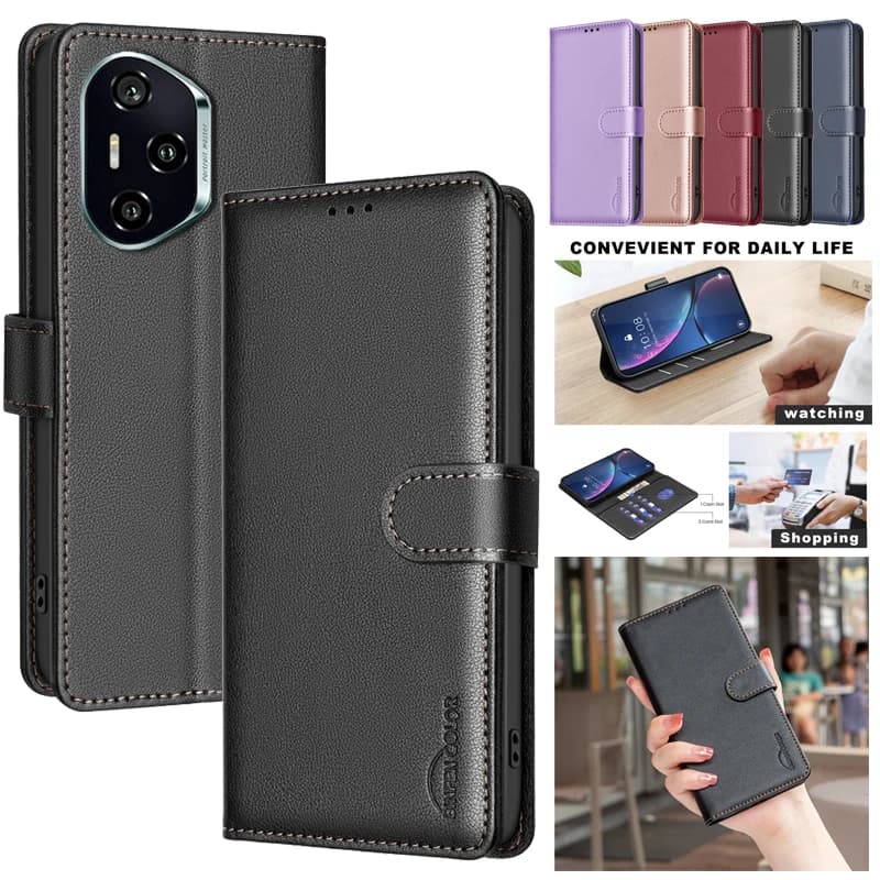 Custodia a Portafoglio Antifurto in Pelle con Blocco RFID per Huawei Honor 300 Ultra 200 Smart 90 Lite 100 Pro 5G