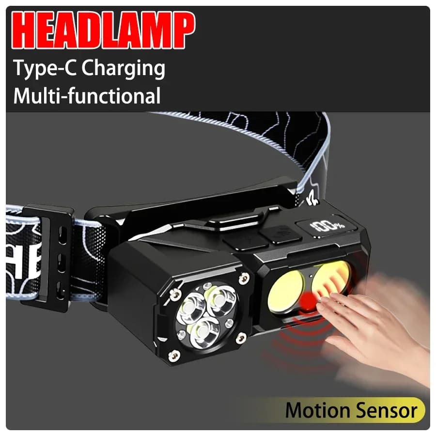 Multifunction sensor torch with cap clip LED COB front lamp with magnet Rechargeable headlight camping outdoor bike lantern