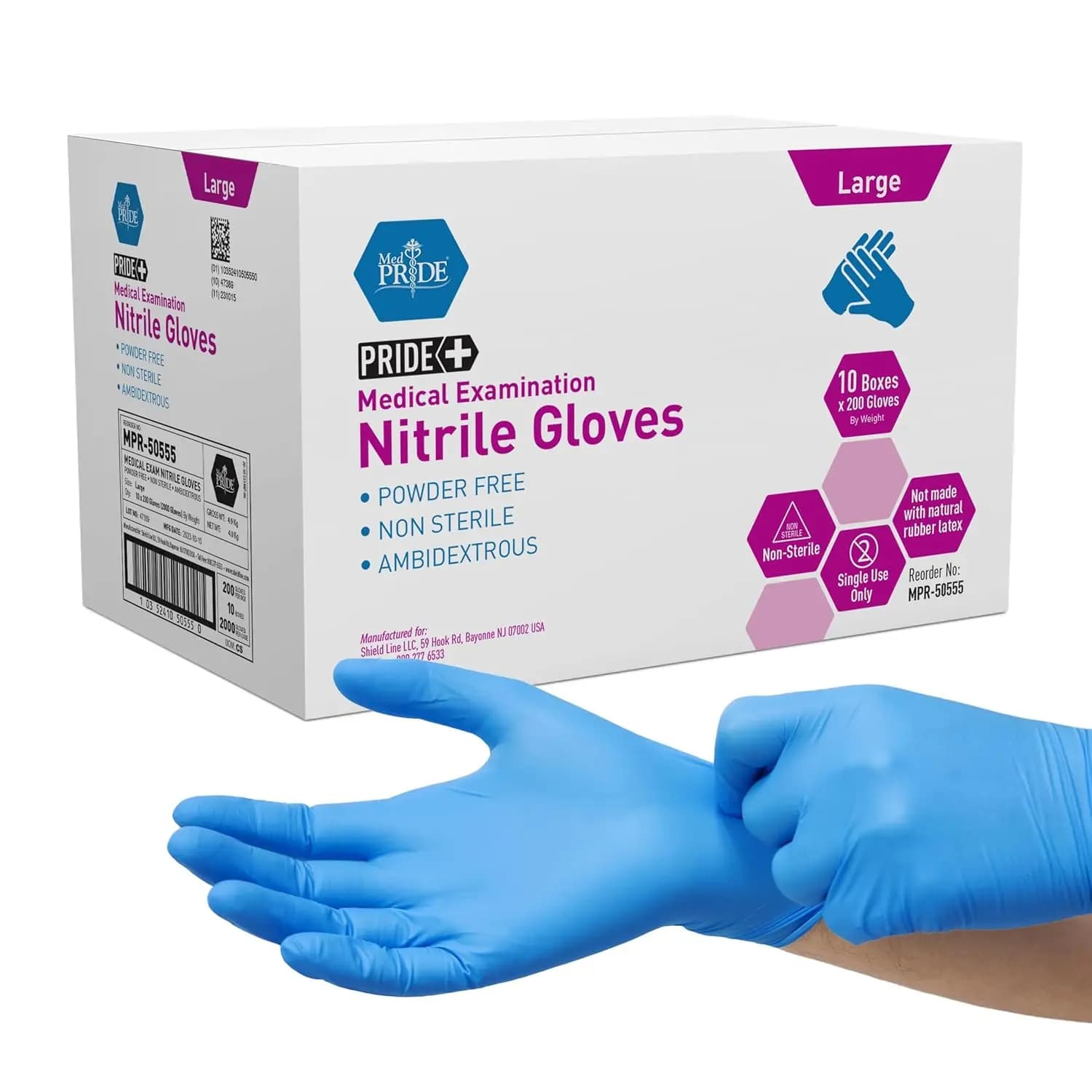 Guanti da Esame in Nitrile | Cassa Grande da 2000 Pezzi | Blu, senza lattice, senza polvere, non sterile | Resistente per uso medico, tatuaggi e pronto soccorso