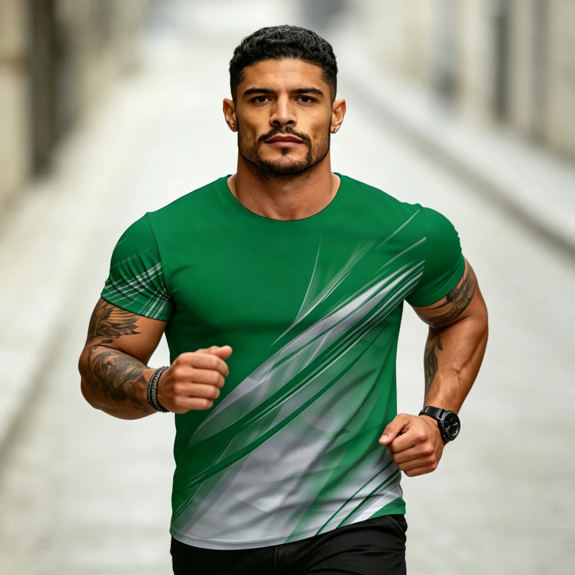 2026 New Men Sport T-shirt Abstract Streamline Print Short Sleeve Wicking Running Tee Big Size Male Athletic Fitness Tops