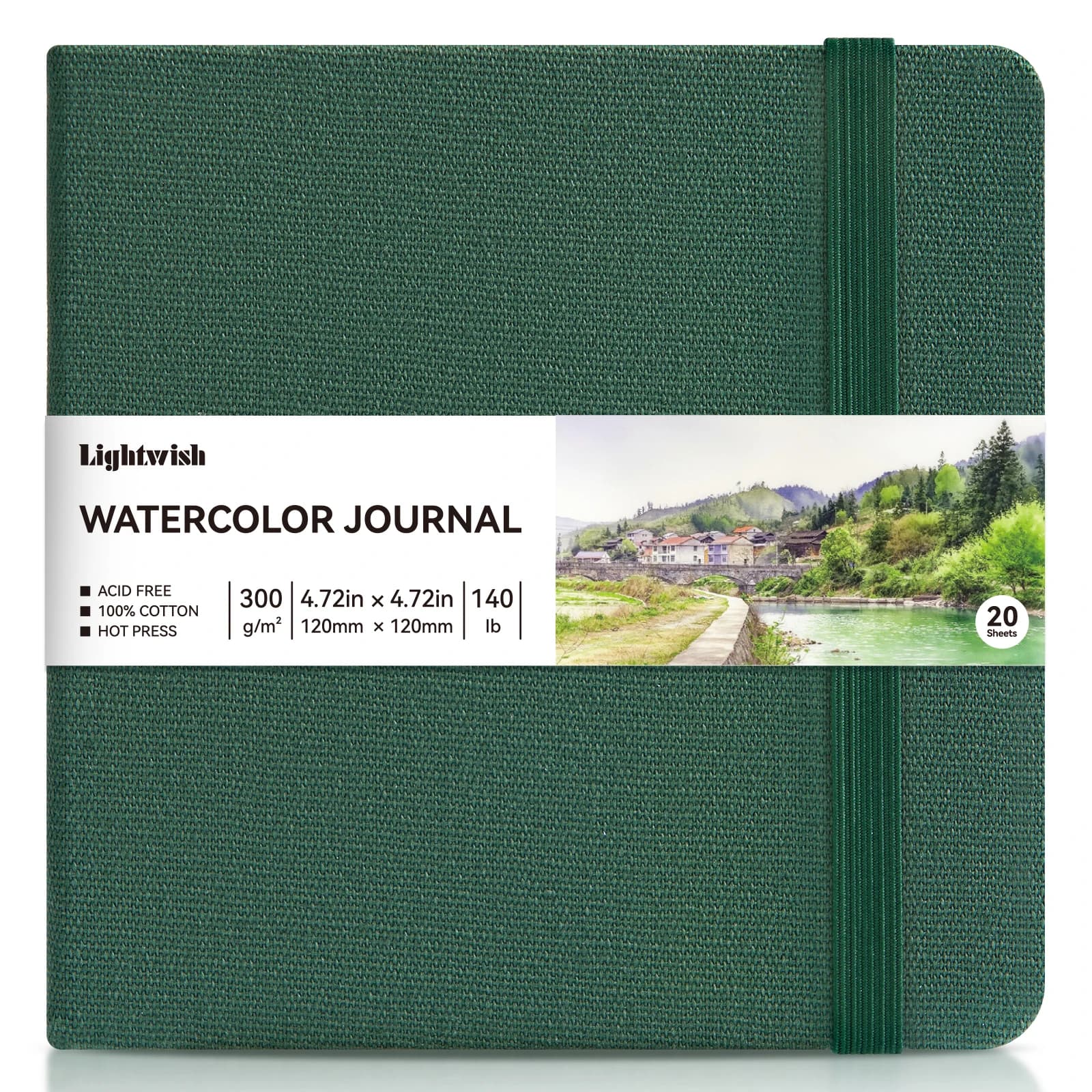 Square Watercolor Journal - 100% Cotton Hot Press 20 Sheets 300GSM Paper Linen Cotton Cover Watercolor Sketch Books for Artists