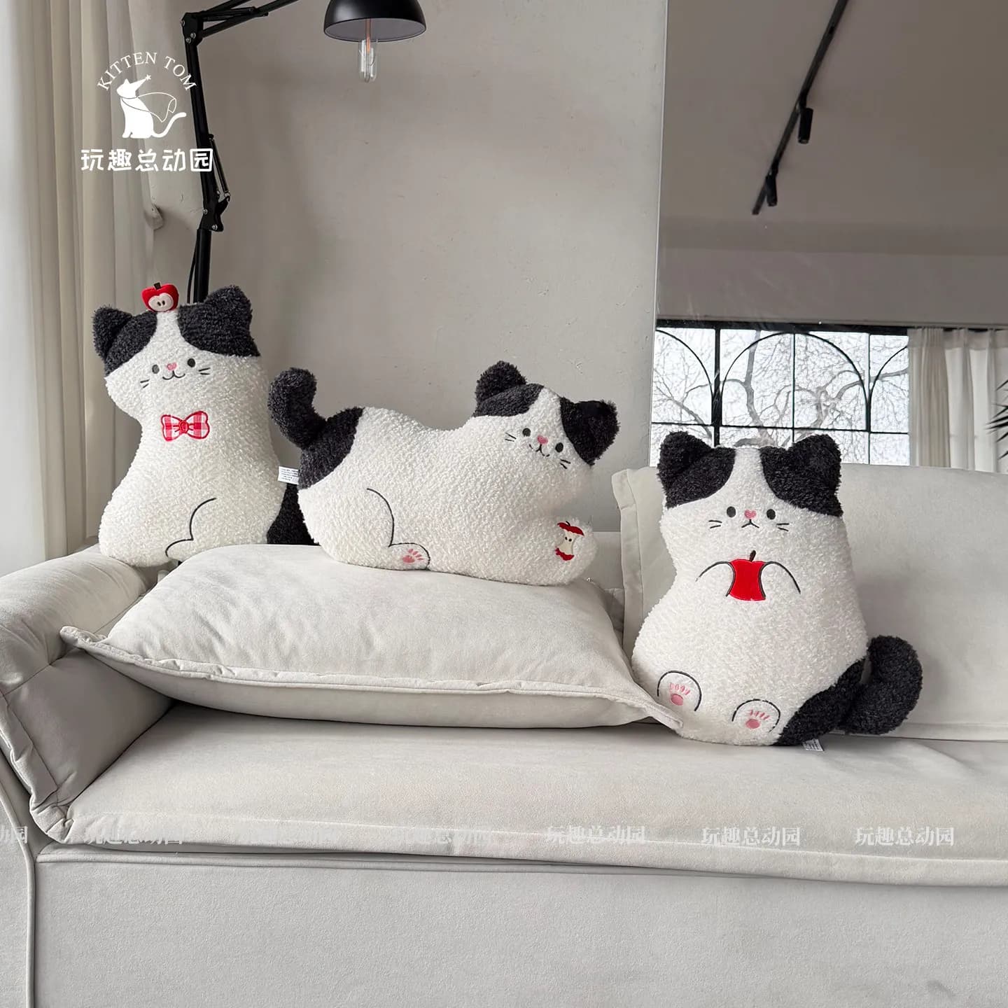 Cuscino a forma di gatto cartone animato Kitten Tom, morbido peluche a forma di mela, cuscino per divano, cuscino per il riposo, decorazione per soggiorno, regalo per bambini e adulti