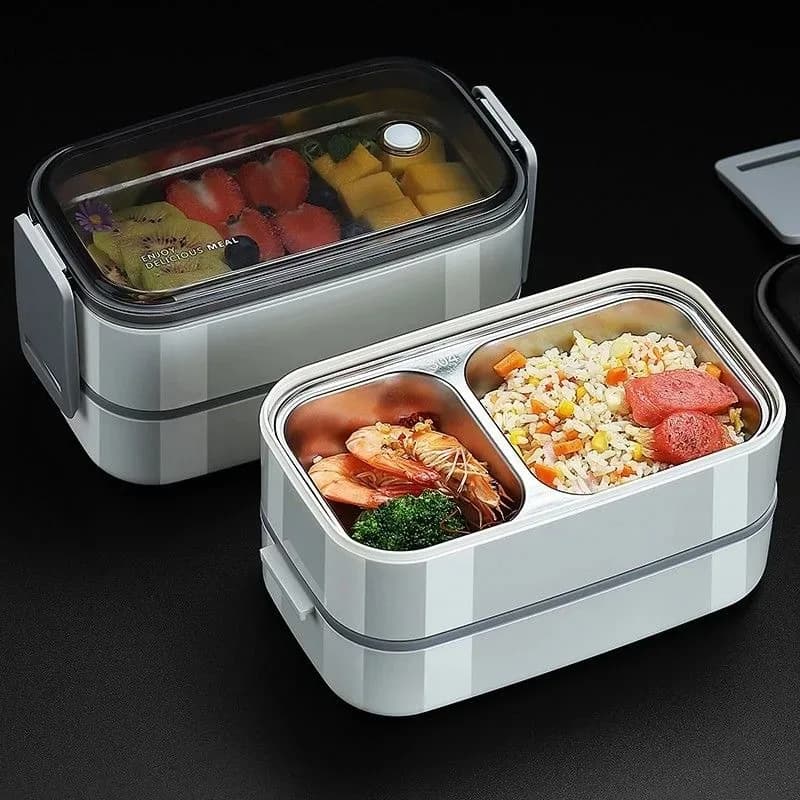 Contenitore per Pranzo in Acciaio Inox 304 per Adulti e Bambini, Scuola e Ufficio, 1/2 Strati, Adatto al Microonde, Portatile, con Scomparti, Contenitore per Alimenti Bento