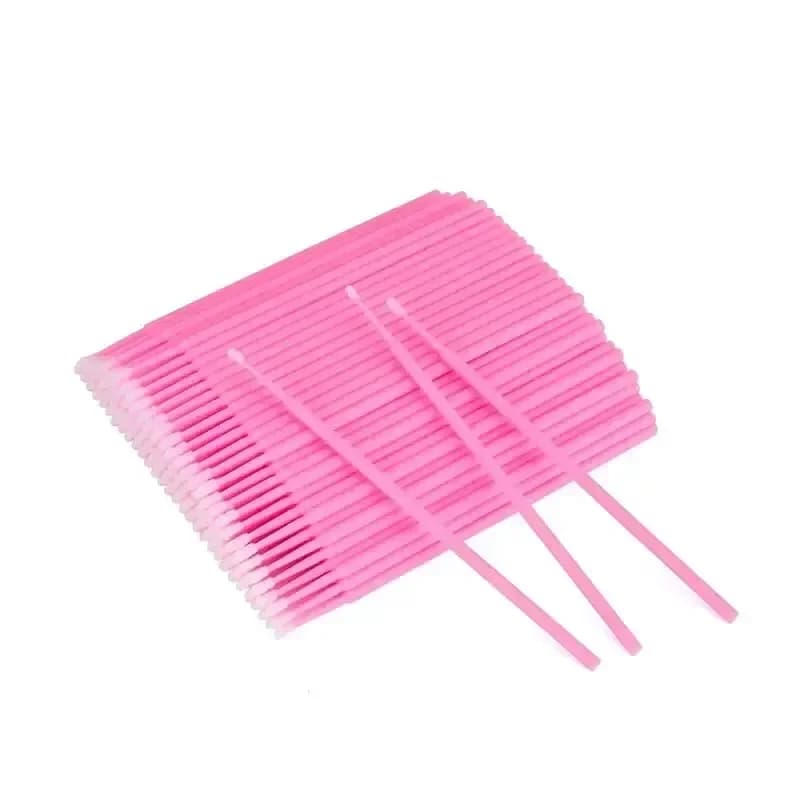 Disposable miniaturized mascara brush for makeup, cleaning and personal care compatible Pink