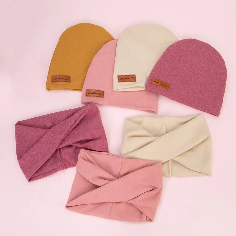 Premium Hand Made Faux Leather Label Cold Weather Beanie Cozy Solid Color Skull Cap Elastic Cross Neck Gaiter
