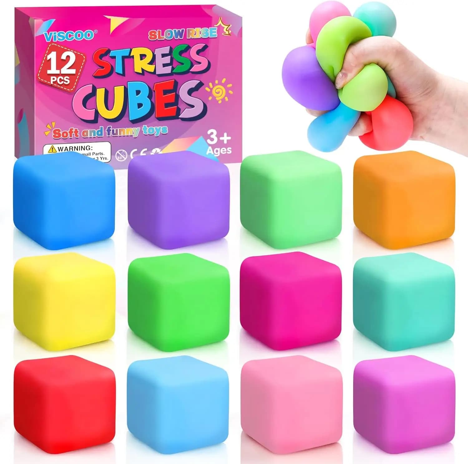 Set di 12 Cubi Antistress a Lenta Risalita, Giocattoli Morbidi per Ansia e Concentrazione, Giocattoli Elastici per Bambini e Adulti