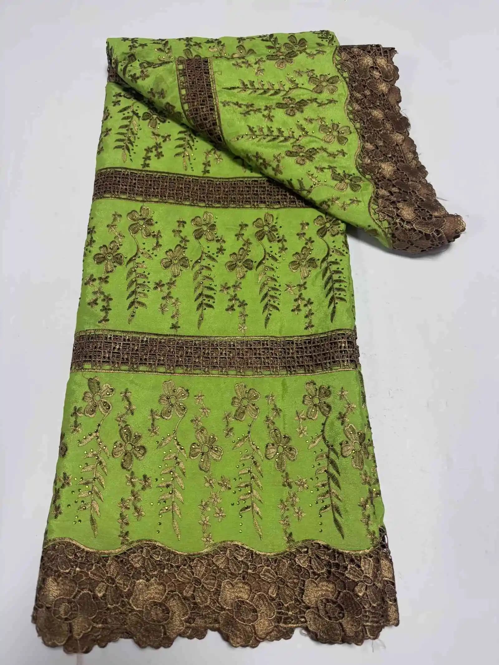 2026 African Stones Cotton Dry Lace Fabric 5Yards Embroidered 3D Cord Dubai Style for Wedding Party Dresses