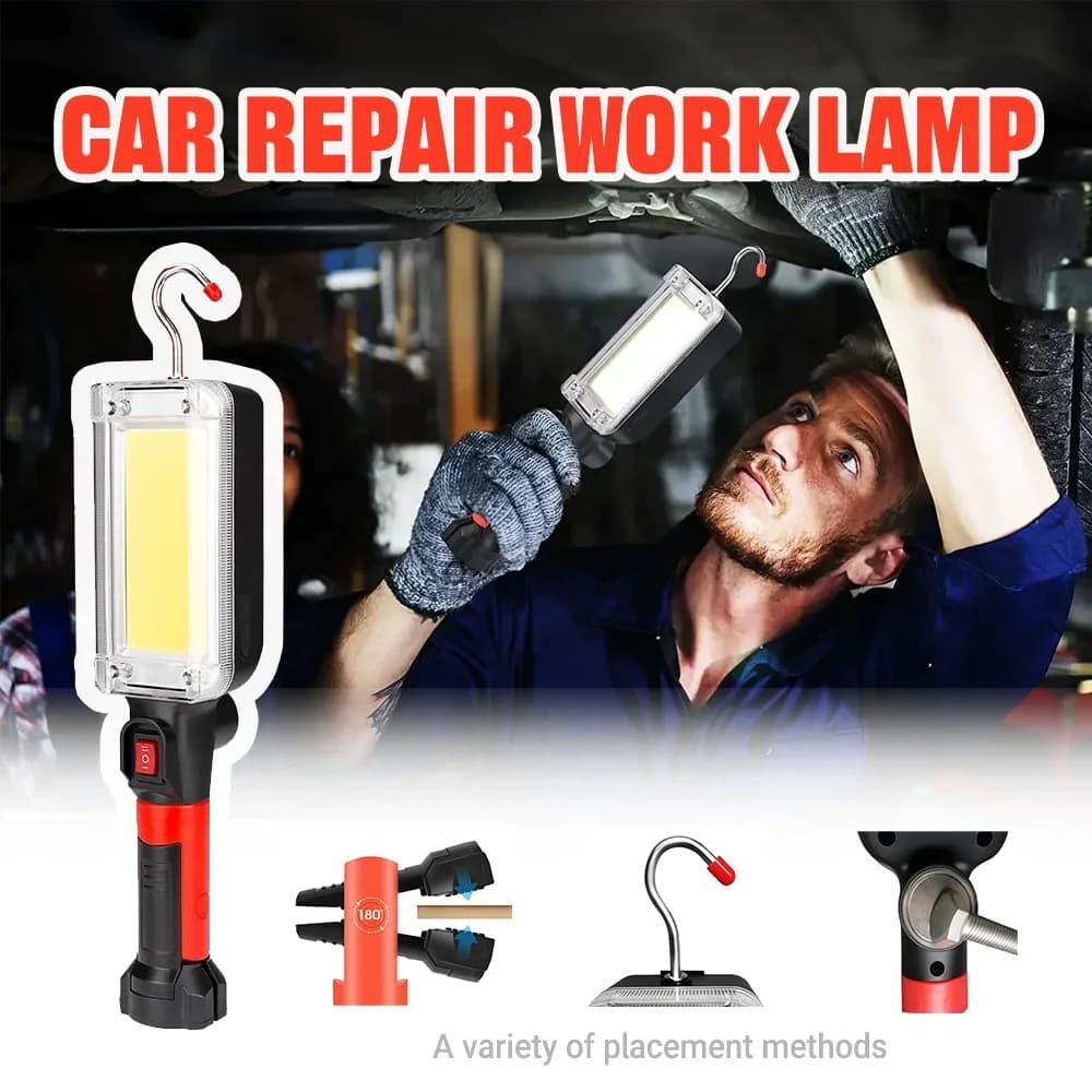 Torcia da lavoro a LED COB con power bank, lampada di ispezione portatile 18650 con gancio magnetico, impermeabile, per meccanici da garage