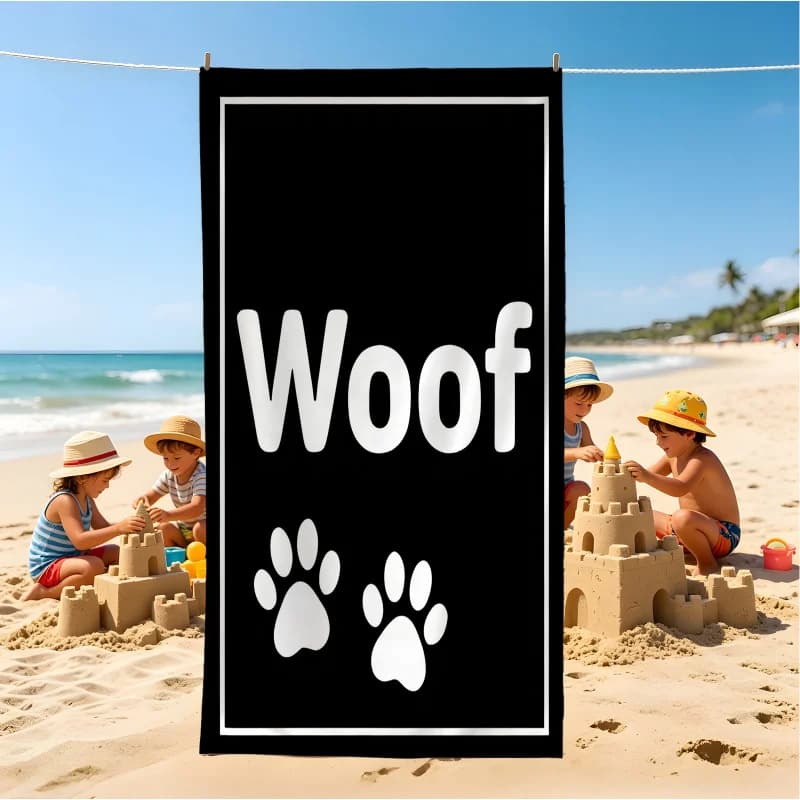 Telo Mare Nero e Bianco con Stampa Zampa di Cane, Morbido e Leggero, ad Asciugatura Rapida e Assorbente, Ideale per Nuoto, Vacanze e Viaggi