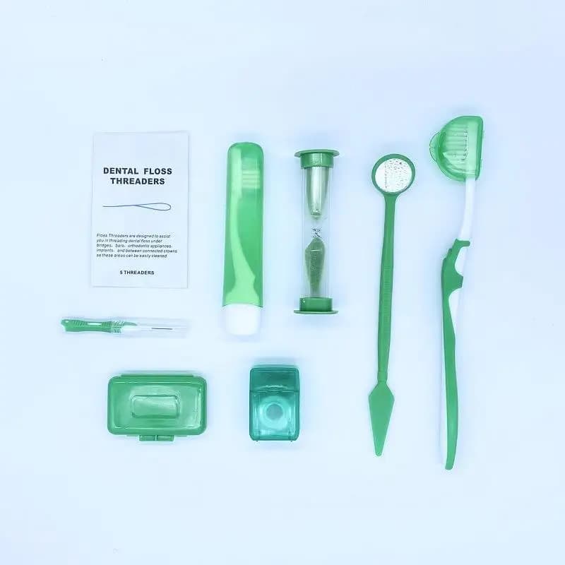 Oral Care Travel Kit Cleaning Set with Toothbrush Floss Wax Interdental Brush for Braces Patient Daily Hygiene Care