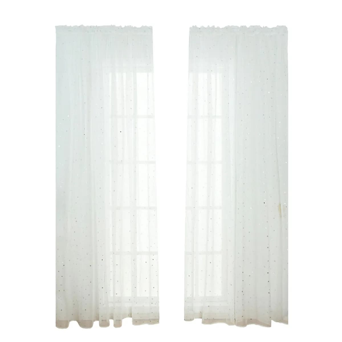 Transparent Curtains with Star Print 100x270cm, Polyester Tulle for Windows, Elegant and Romance for Bedroom and Living Room