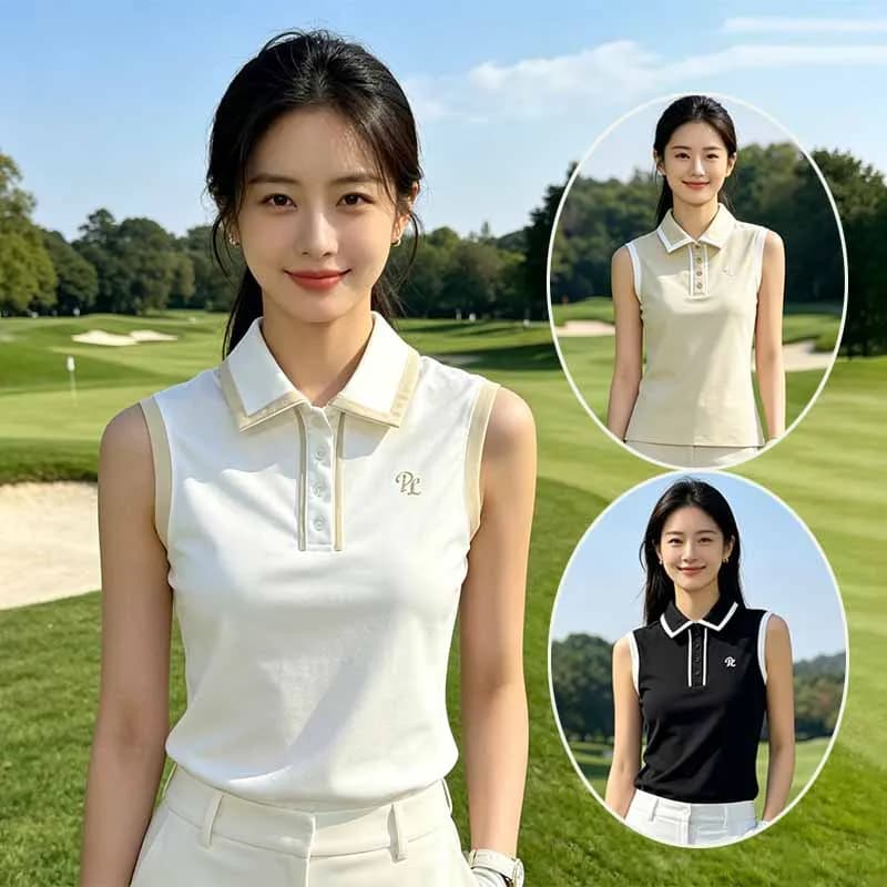 PL Golf Women Sleeveless Shirt Breathable Sports Polo Shirt Quick Drying Slim Tennis Tank Tops Ladies Casual Golf Clothing