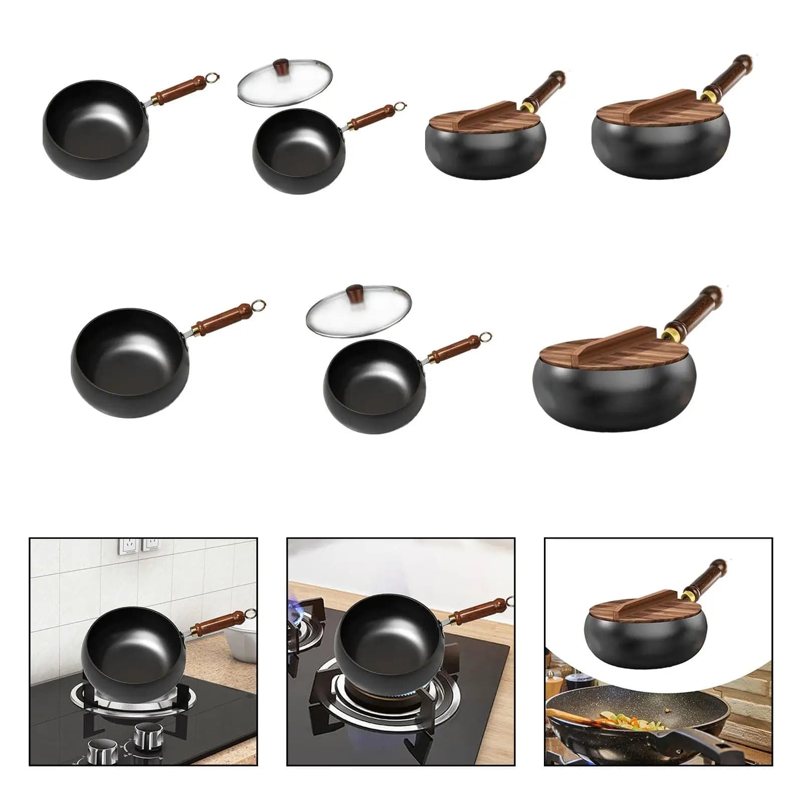 Padella Wok per Cucina a Induzione e Gas, Senza Rivestimento, Fondo Piatto