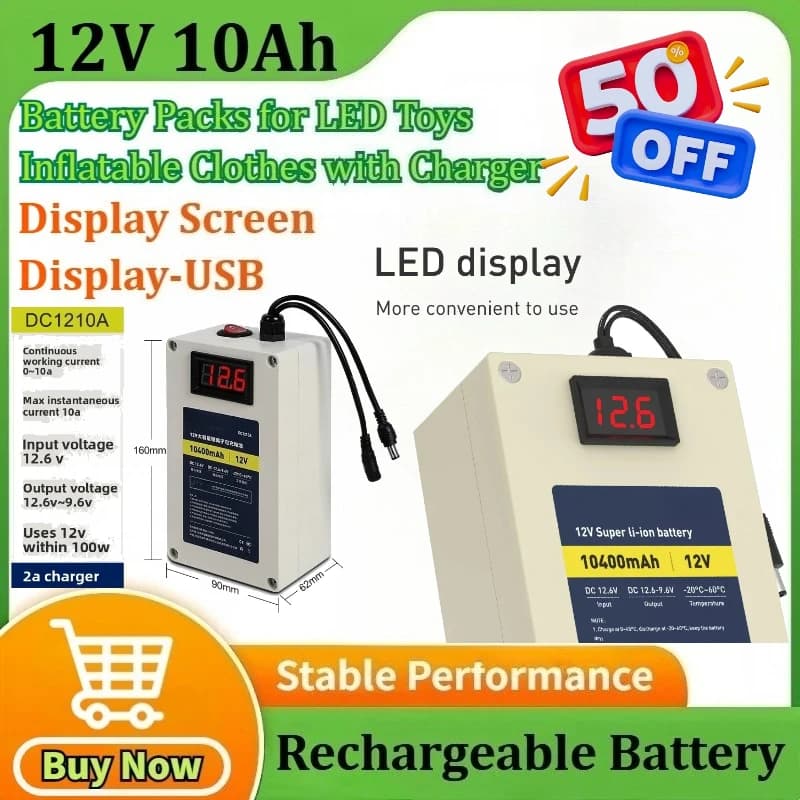 10400mAh per giocattoli a LED vestiti gonfiabili con caricabatterie 12V 10Ah batteria 18650 batteria ricaricabile al litio BMS integrato