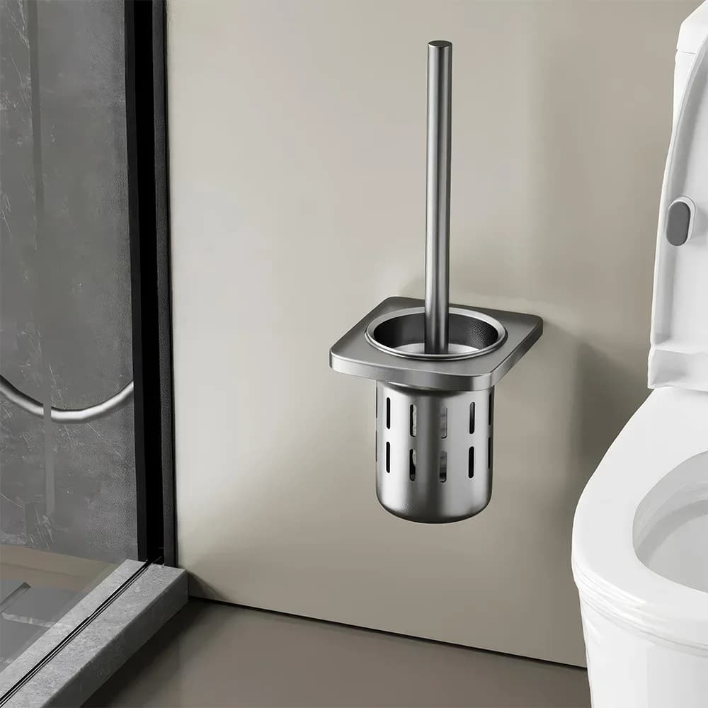ORIENTAL YUHONG Spazio Porta scopino in alluminio Spazzola per pulizia montata a parete Senza trapano Accessori per il bagno con drenaggio rapido