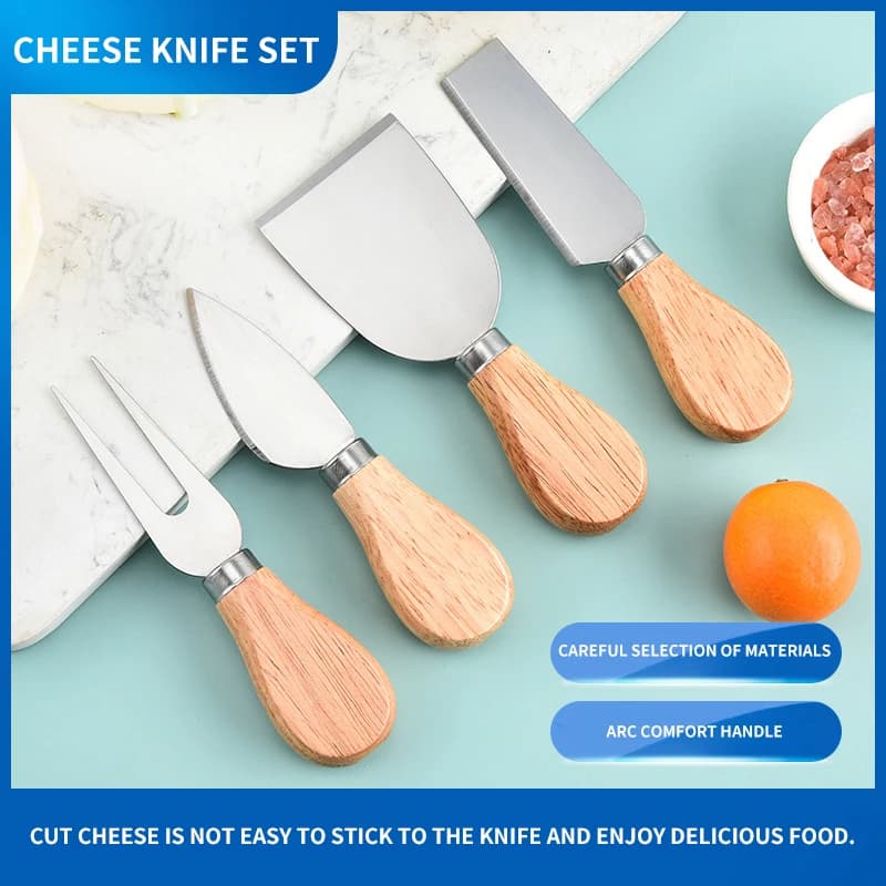 4 Piece Stainless Steel Cheese Knife Set Kitchen Tool Set Butter Cheese Knife with wooden handle, kitchen utensils set with impact/cream spatula