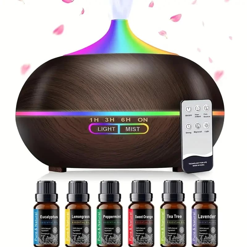 Diffusore di oli essenziali da 18,6 once aggiornato, umidificatore per aromaterapia ad ultrasuoni con luci LED a 8 colori, 4 impostazioni timer, spegnimento automatico