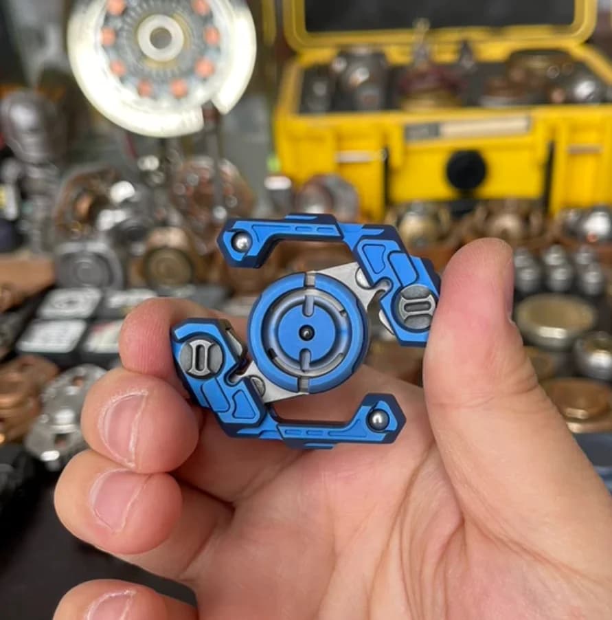 Used EDC Mackie Robot arm titanium alloy baked blue fidget spinner metal decompression toy