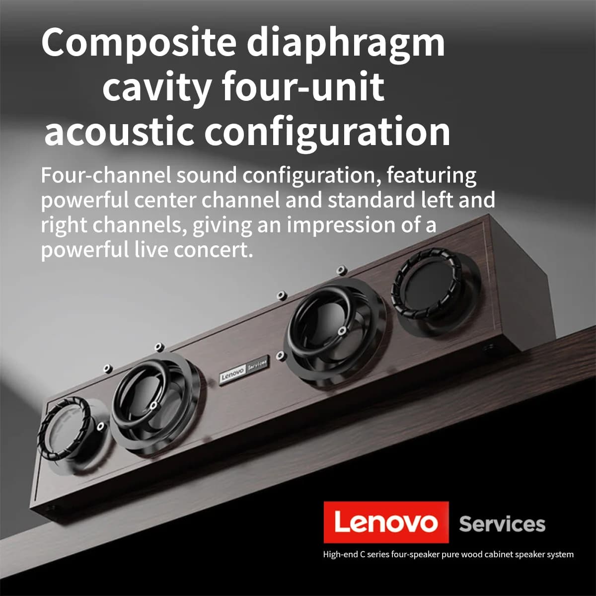 Altoparlante Desktop Multimediale Lenovo C02, Design Retrò Effetto Legno, Bluetooth USB Dual Mode, Configurazione Acustica a Quattro Unità, Audio Surround