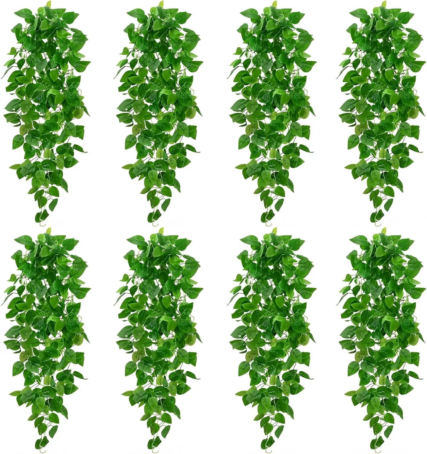 8 Pezzi di Piante Artificiali Pendenti, 9 Rami di Finto Pothos per Decorazione Murale Interna ed Esterna
