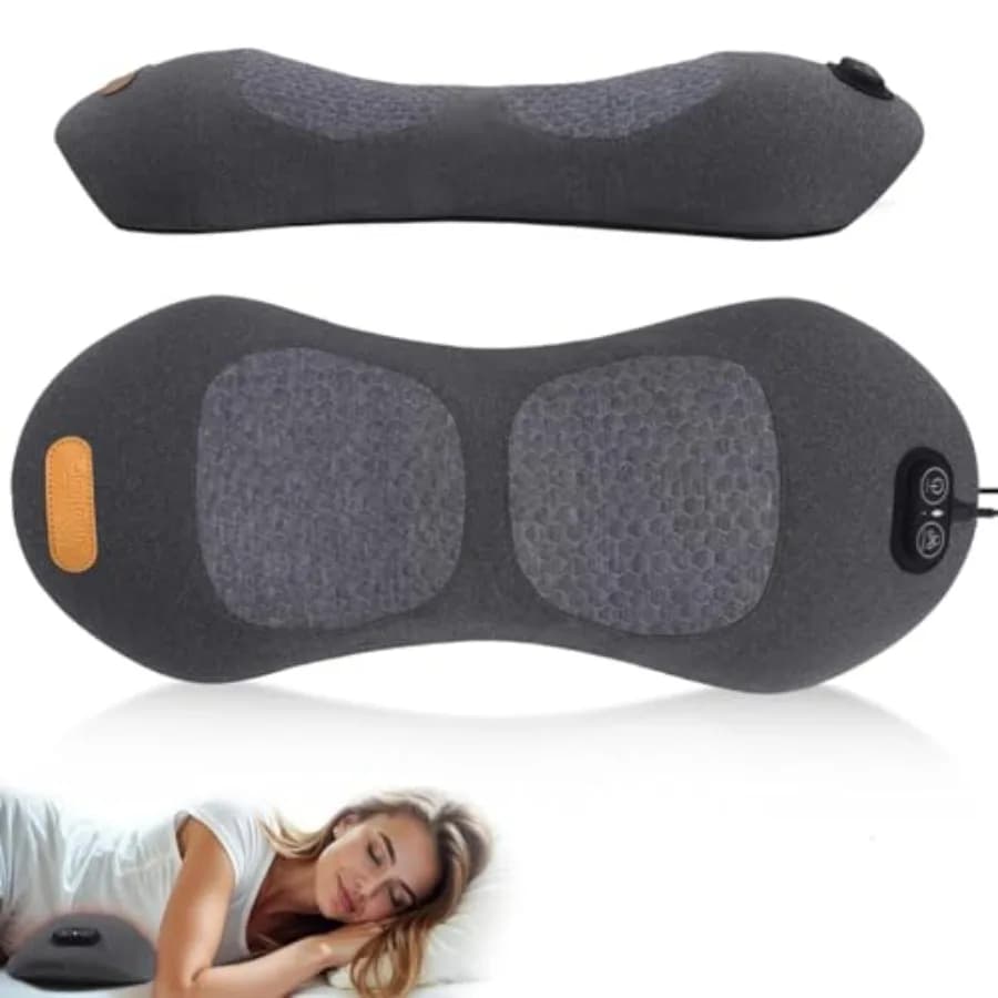 Massaggiatore Schiena 3 in 1 Elettrico con Cuscino di Supporto Lombare, Calore e Vibrazione, Dispositivo per Decompressione della Colonna Vertebrale, Grigio Scuro