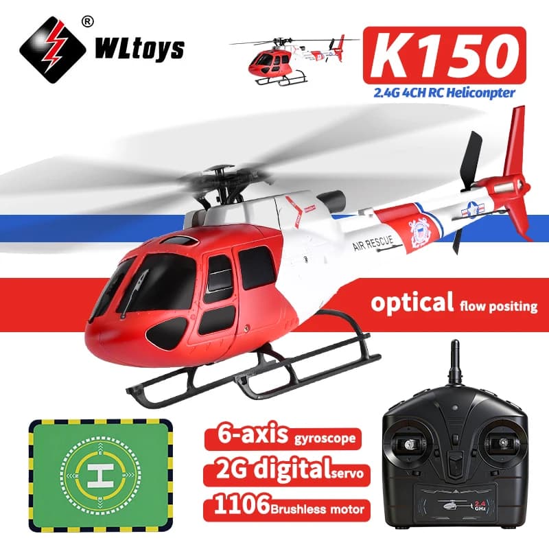 Elicottero RC WLtoys K150 2.4G con Giroscopio a 6 Assi, 4CH, Mantenimento Altitudine, Flusso Ottico, Motore Brushless, Telecomando, Giocattolo per Bambini e Adulti