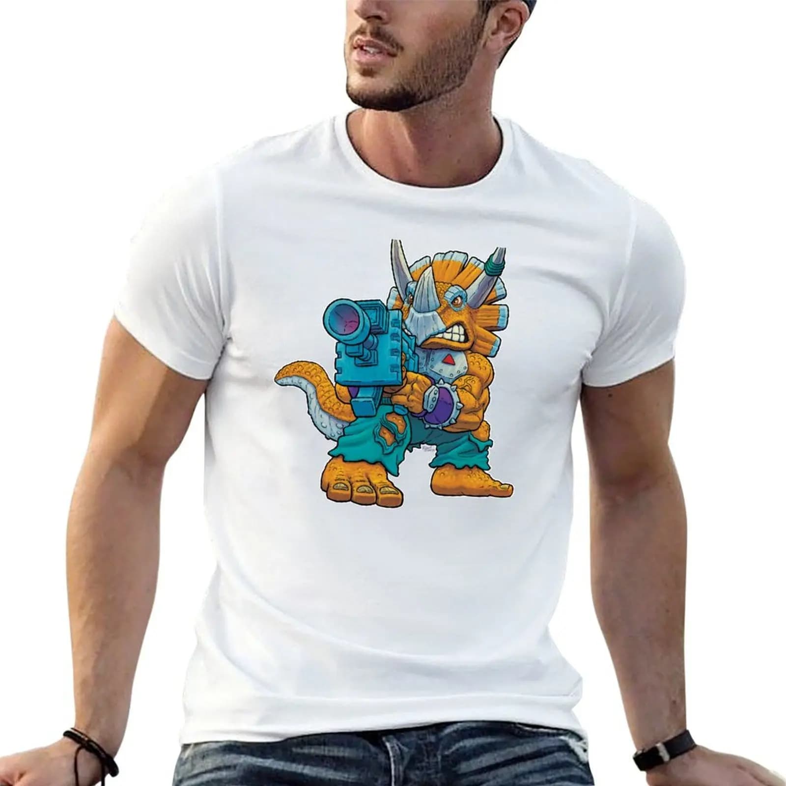 T-shirt Triceraton Warrior, t-shirt da uomo, t-shirt essenziale vintage con grafica, t-shirt divertenti, t-shirt in cotone