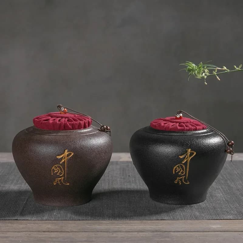 Frosted Ceramic Pot Porcelain Sealed Tea Storage Food Container Bookcase Room Decoration Ornaments
