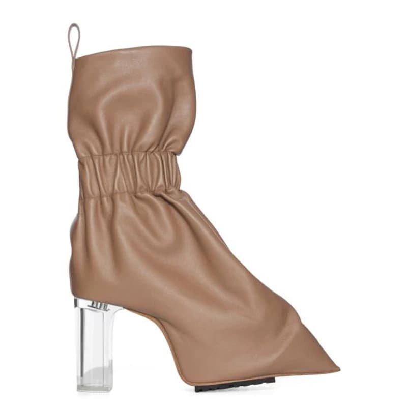 Gathered Ruched Pointed Toe Clear Block Heel Ankle Boots Woman Winter 2026 Slip On High Heel Pleated Boots Party Fashion Shoes