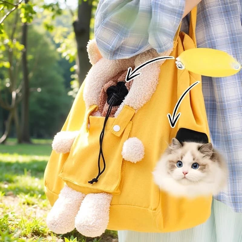 Portable Canvas Cat Carrier Bag, Breathable Head-Out Shoulder Tote for Cats & Dogs, Travel Pet Sling Bag