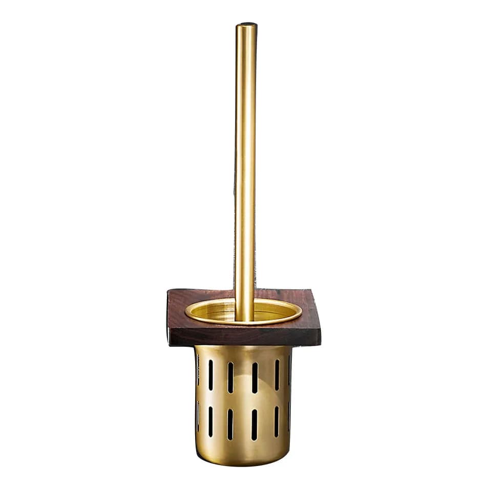Set scopino per WC da bagno in legno di noce Set porta scopino per WC in oro spazzolato a parete Set porta scopino per pulizia Strumento di pulizia