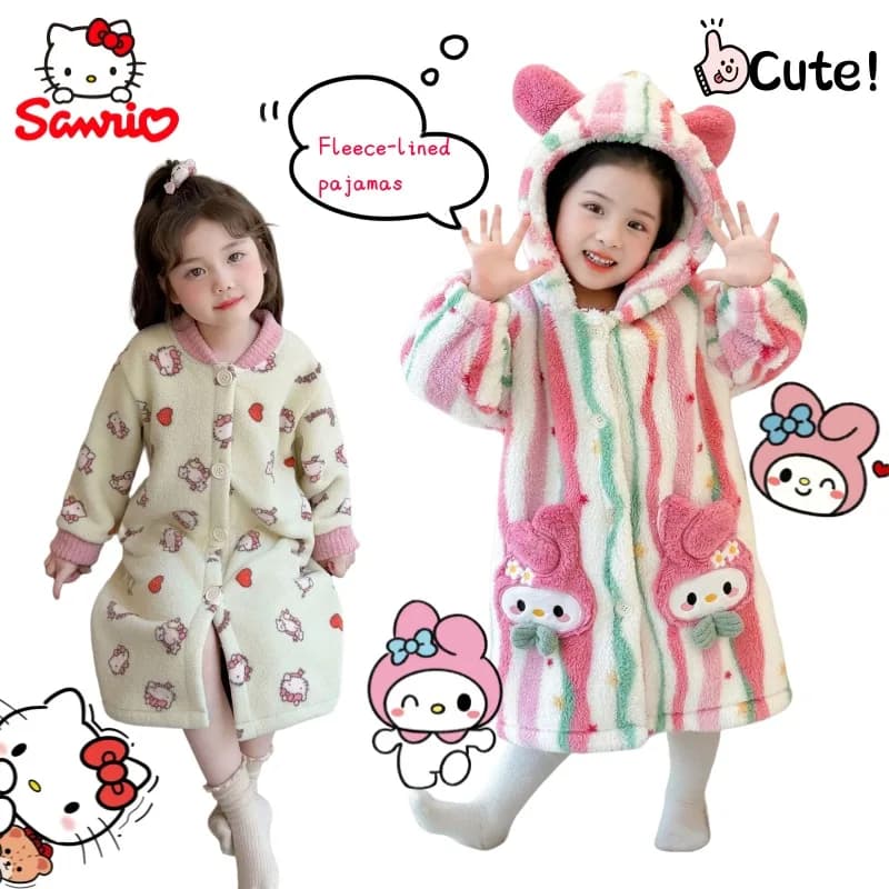 Sanrio Hello Kitty My Melody Anime Cartoon carino foderato in pile caldo accappatoio per ragazze creativo Kawaii addensato accogliente regalo per la casa