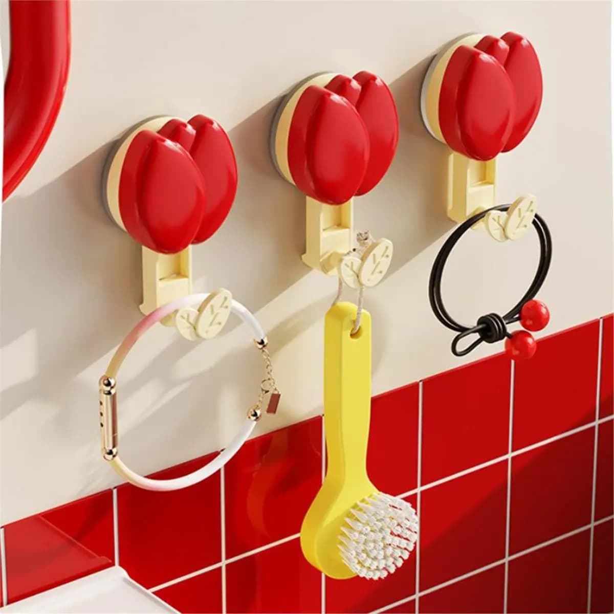 Multi-use Gear 6pcs Cute Tulip Shaped Suction Cup Wall Hook, No Drill Removable Decorative Hook-Three Colors