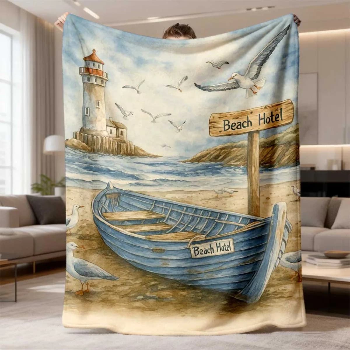 2026 Latest Flannel Blanket Cozy Flannel Blanket with Nautical Sailboat Design Hypoallergenic Fabric, Digital Print, Versatile for All Seasons, Perfect for Bed, Sofa, Camping, Travel, Car, Chair, Room Decor Ideal G