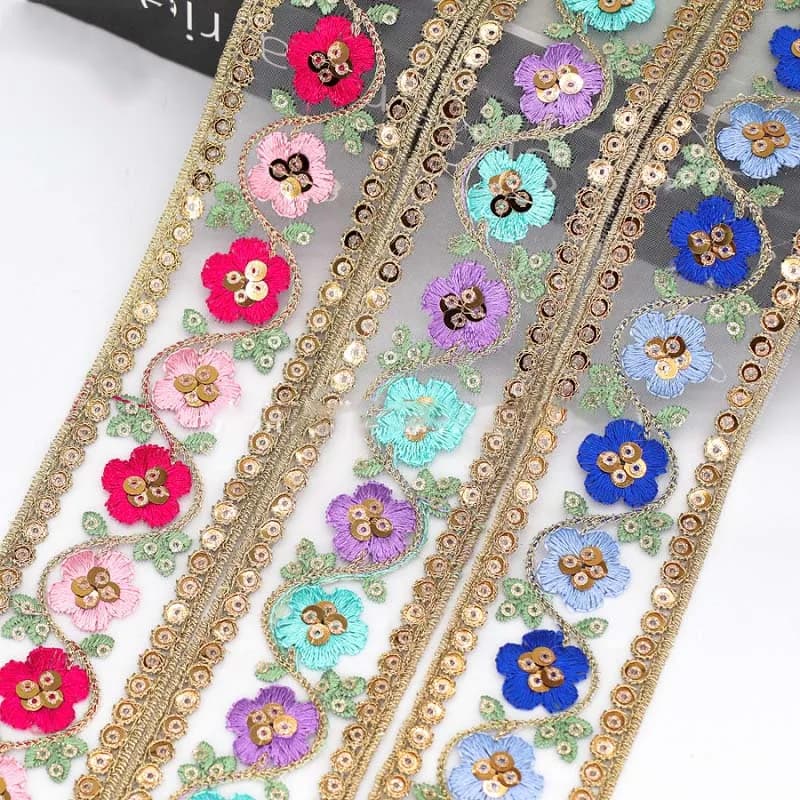30 metri di paillettes etniche con filo di pizzo nastro ricamato a mano tenda in pizzo codice barra per la decorazione di abbigliamento larghezza 4,5 cm
