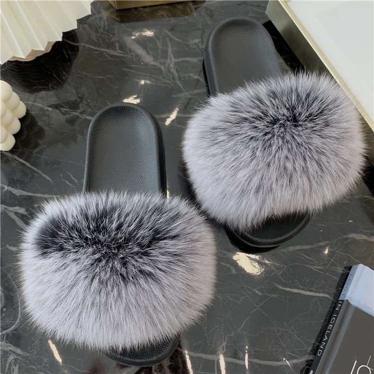 Scivoli in vera pelliccia Pantofole estive in pelliccia di volpe da donna Sandali in pelliccia da donna per interni Infradito pelosi Scarpe in peluche Pantofole in EVA da donna