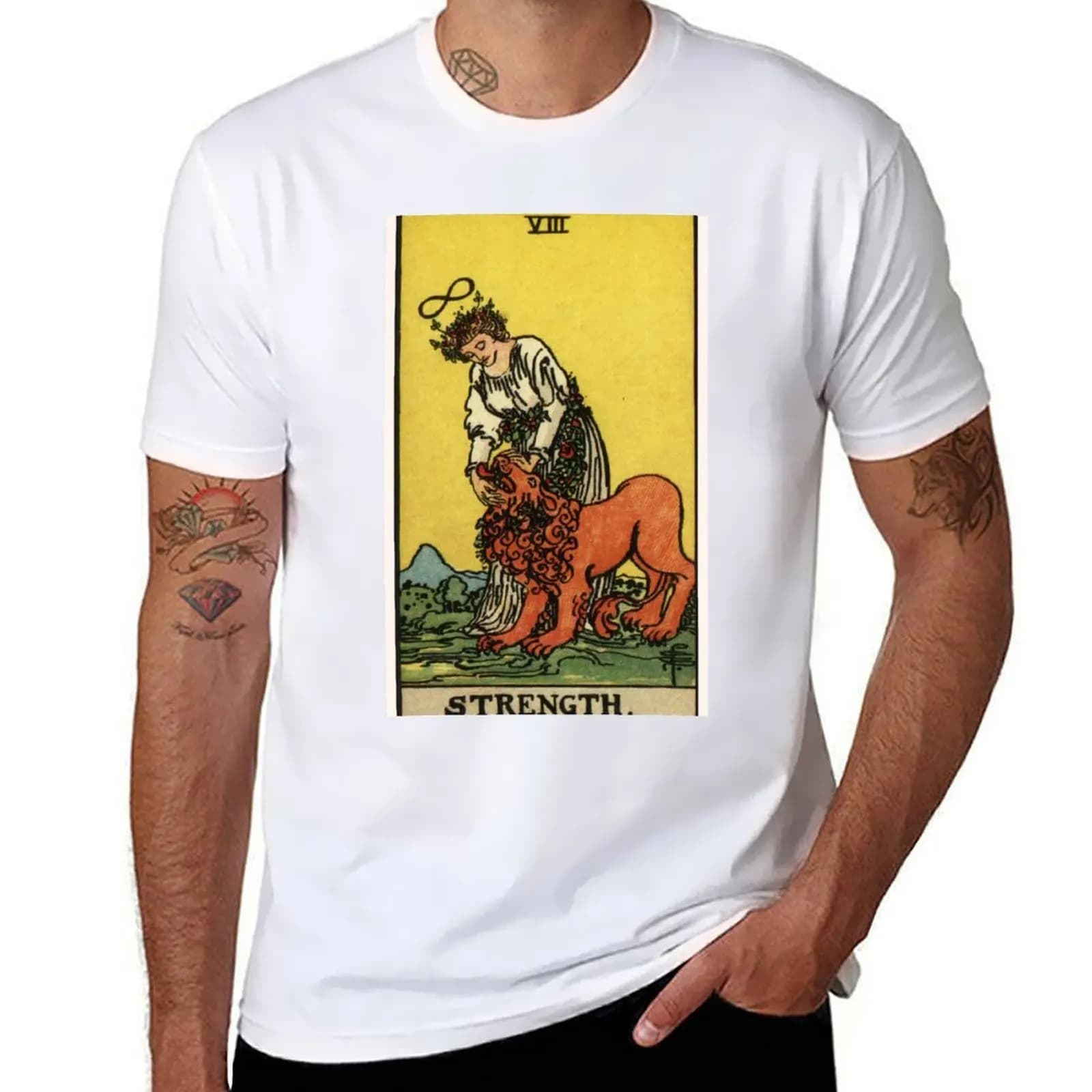 VIII. Strength Tarot Card T-shirt magliette in cotone uomo 100% magliette da uomo per uomo T-shirt casual