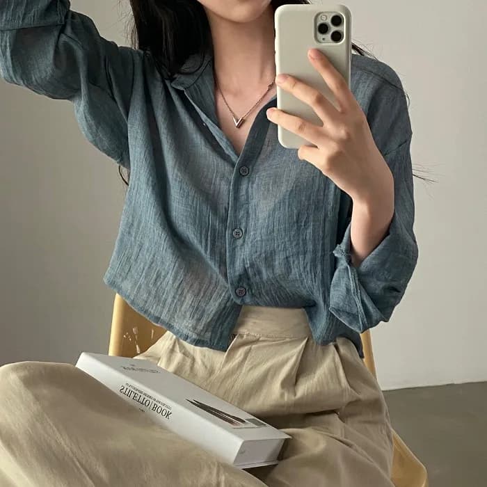 Collezione Primavera 2026: Giacca-camicia da donna in chiffon premium a maniche lunghe, top unico a tinta unita, stile casual-elegante con colletto