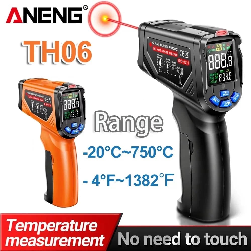 ANENG TH06 Digital Infrared Thermometer with Temperature Sensor, Reversible VA Screen and Adjustable Range 0.1-1.00